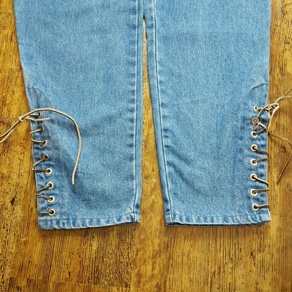 SOLD Vintage Stefano Leather Lace-up Boho Mom Jeans - Picture 6 of 8